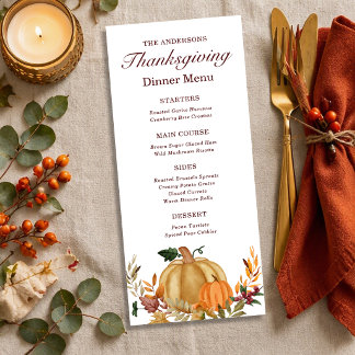 Akvarell Pumpa Höstblad Thanksgiving Meny