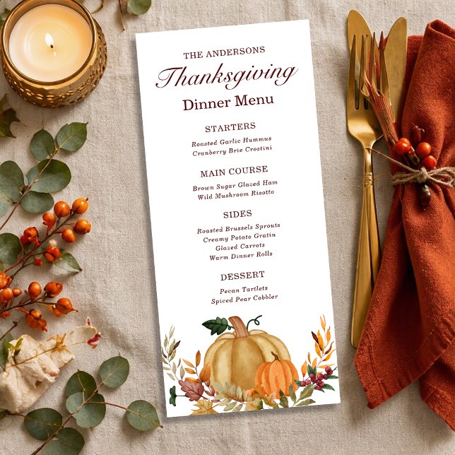 Akvarell Pumpa Höstblad Thanksgiving Meny (Skapare uppladdad)
