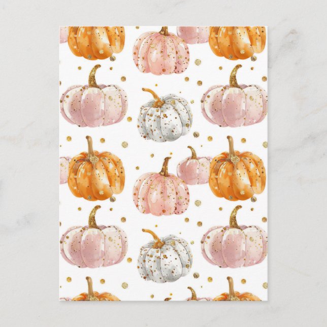 akvarell pumpa höstmönster vykort (Framsida)