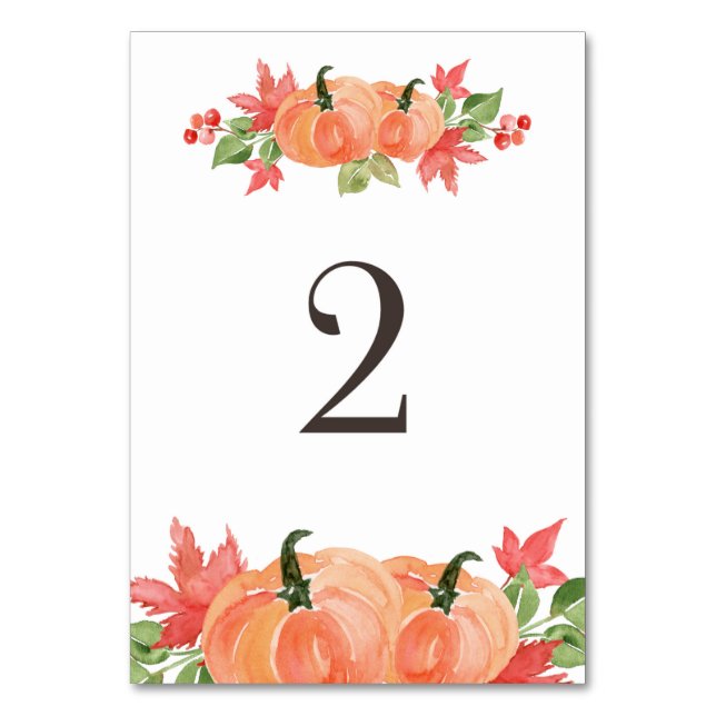 Akvarell Pumpa och Lönnlöv Girlander Bord 2 Bordsnummer (Framsidan)
