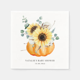 Akvarell Pumpa och Solroser Höst Baby Shower Pappersservett