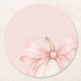 Akvarell Pumpa Rosa Båge Babyflicka Babyshower Underlägg Papper Rund