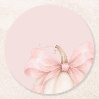 Akvarell Pumpa Rosa Båge Babyflicka Babyshower Underlägg Papper Rund