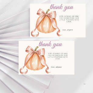 Akvarell Pumpa Rosa Bow Girl Baby Shower Tack Kort