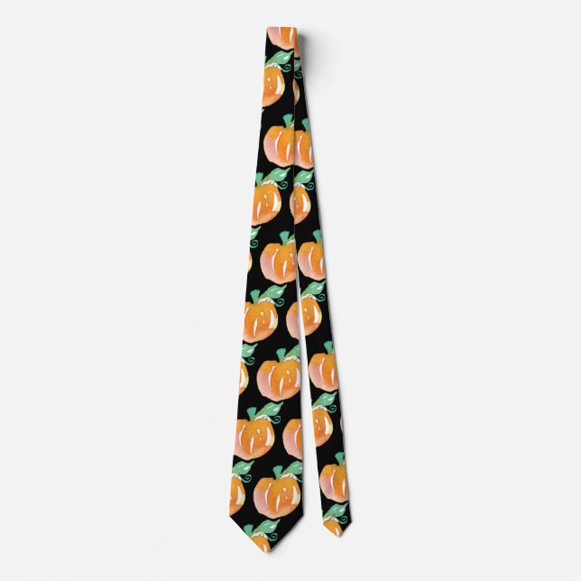 Akvarell Pumpkin Halloween Svart  Slips (Framsida)