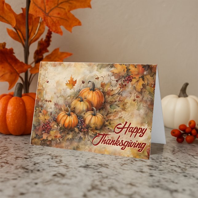 Akvarell Pumpor Höstfärg Thanksgiving  Kort (Skapare uppladdad)