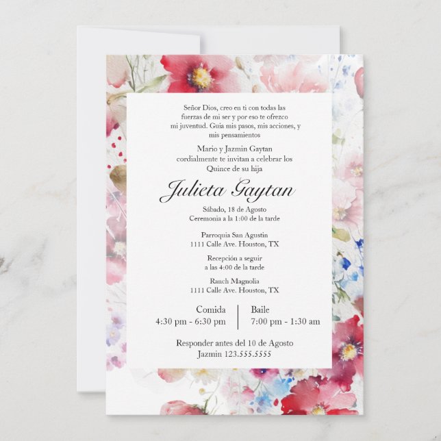 Akvarell quinceañera-inbjudan inbjudningar (Framsida)