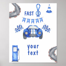 Akvarell Racerbils Första Födelsedag anpassad text Poster
