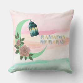 Akvarell Ramadan-design | Lykta, halvmåne Kudde