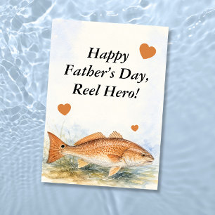Akvarell Redfish Rulle Hjälte Fiskefarfarens dag Kort