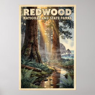 Akvarell Redwood National and State Parks Retro Poster