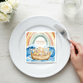 Akvarell Regnbåge Noas Ark Djur Baby Shower Pappersservett