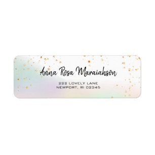 *~* Akvarell Regnbåge Pastell Guld Glitter Enhörni Returadress Etikett