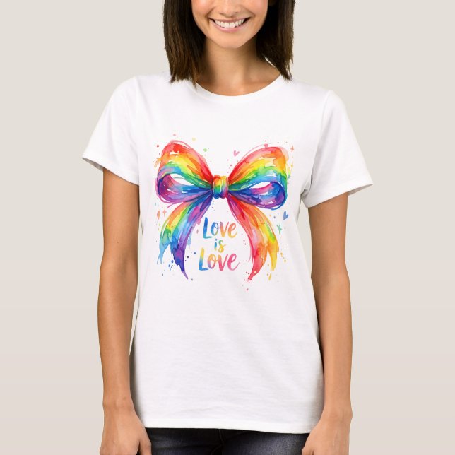 Akvarell Regnbåge Pride Båge "Kärlek är kärlek" T Shirt (Framsida)