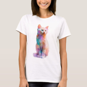 Akvarell Regnbågsdrömlandskap Pastell Katt Kvinnor T Shirt