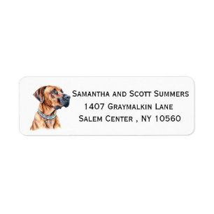 Akvarell Rhodesian Ridgeback Returadress Etikett