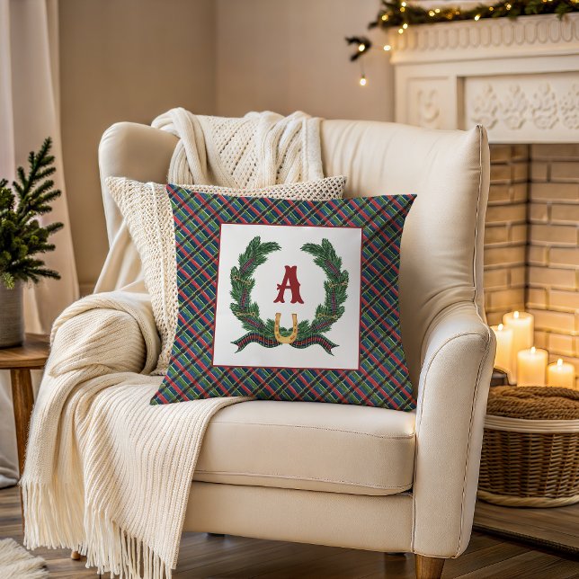 Akvarell Ridhäst Lagerkrans Monogram Kudde (Skapare uppladdad)