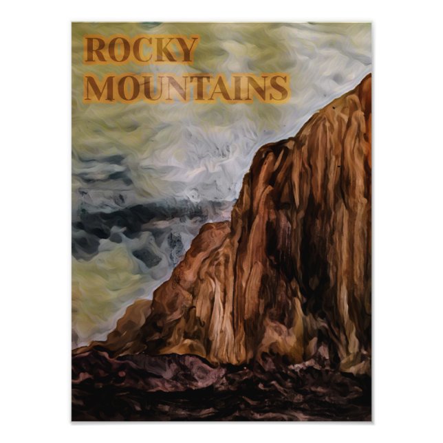 Akvarell Rocky Mountains-målning Fototryck (Framsidan)