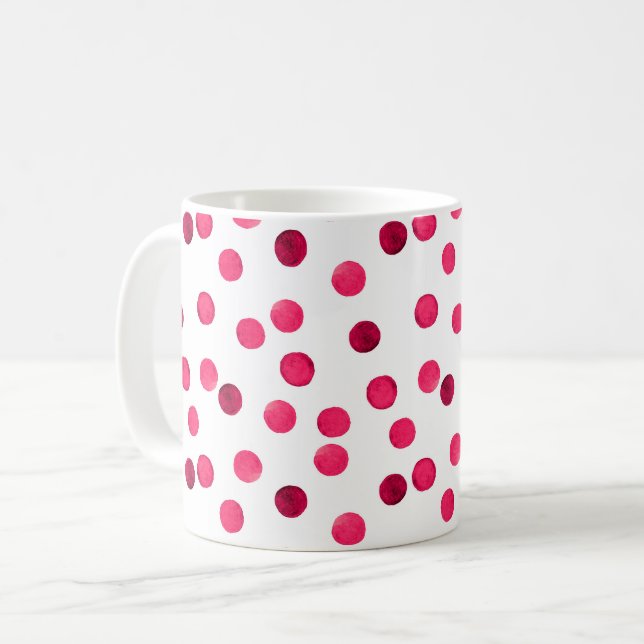 Akvarell  röd akvarell prickmönster kaffemugg (Framsida vänster)