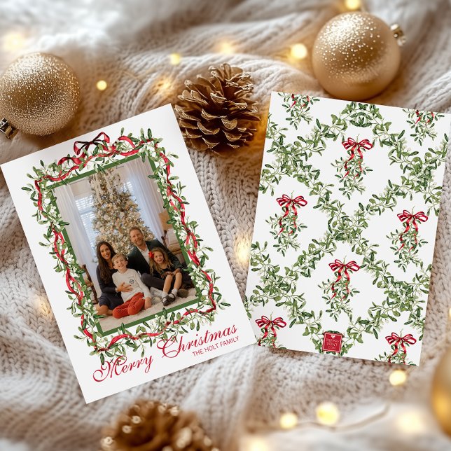 Akvarell Röd Båg Mistel Krans Foto Julkort (Skapare uppladdad)