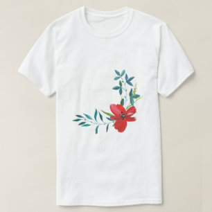 Akvarell Röd Blomma & Grön Blad Essential T-Shirt