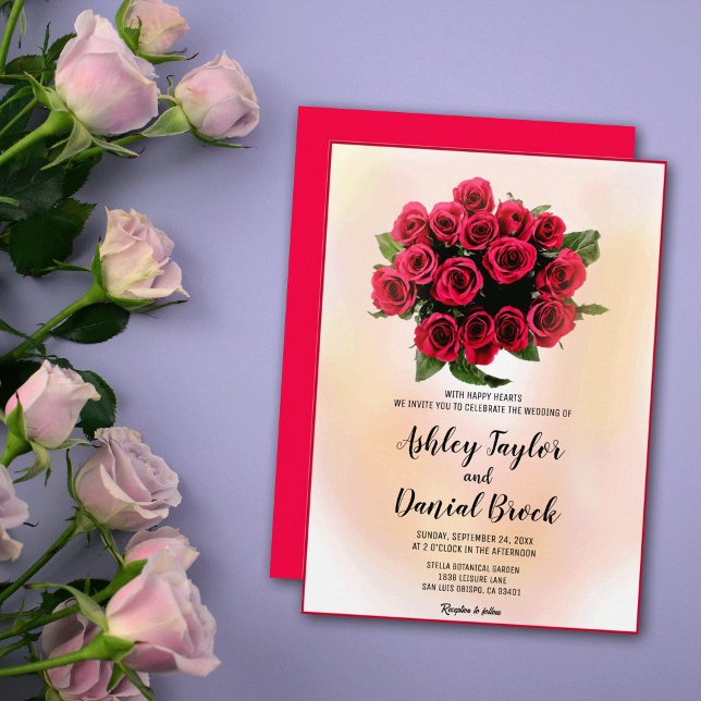Akvarell Röd Blommig Bukett Romantisk Bröllop  Inbjudningar (Skapare uppladdad)
