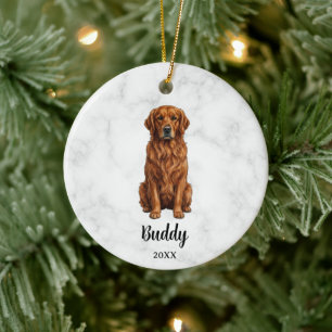 Akvarell Röd Golden Retriever Namn Hund Minnesmärk Julgransprydnad Keramik