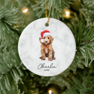 Akvarell Röd Goldendoodle Farmhouse Jul Julgransprydnad Keramik