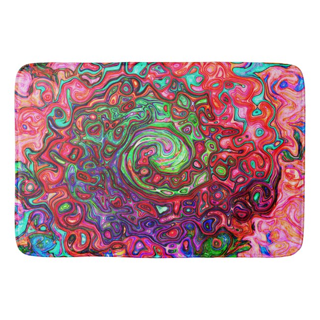 Akvarell Röd Groovy Abstrakt Retro Flytande Virvel Badrumsmatta (Framsidan)