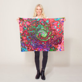 Akvarell Röd Groovy Abstrakt Retro Flytande Virvel Fleecefilt