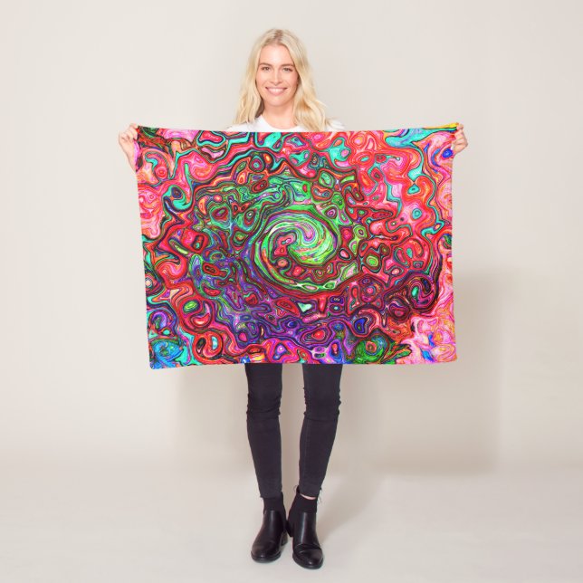 Akvarell Röd Groovy Abstrakt Retro Flytande Virvel Fleecefilt (På plats)