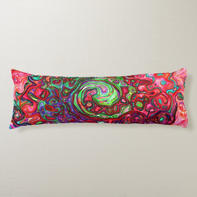 Akvarell Röd Groovy Abstrakt Retro Flytande Virvel Kroppskudde (Framsidan)