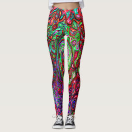Akvarell Röd Groovy Abstrakt Retro Flytande Virvel Leggings