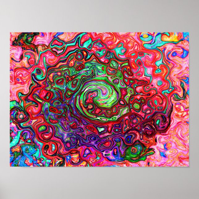 Akvarell Röd Groovy Abstrakt Retro Flytande Virvel Poster (Framsidan)