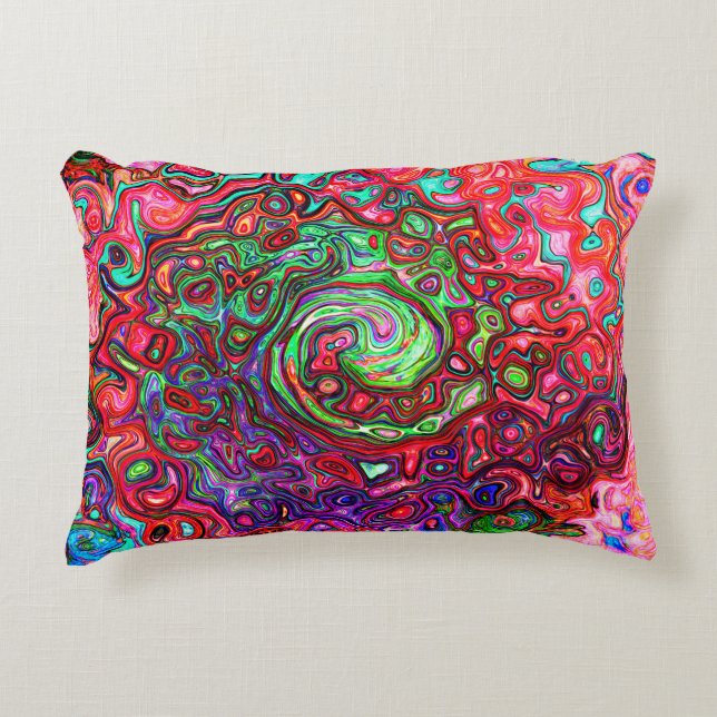 Akvarell Röd Groovy Abstrakt Retro Flytande Virvel Prydnadskudde (Framsidan)