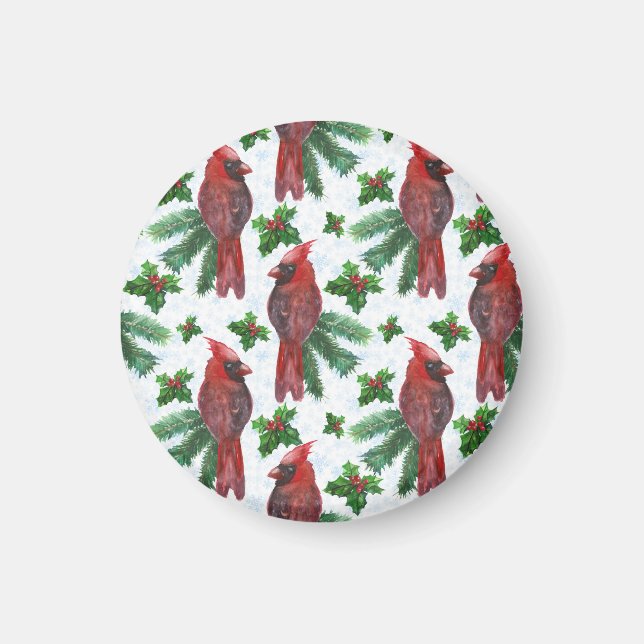 akvarell Röd Kardinalfågel Magnet (Framsidan)