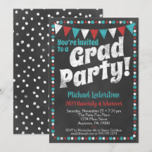 Akvarell Röd Kritskiva Examen Fest Inbjudan