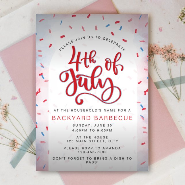 Akvarell Röd och Blå Fjärde Juli-fest Inbjudningar (Skapare uppladdad)