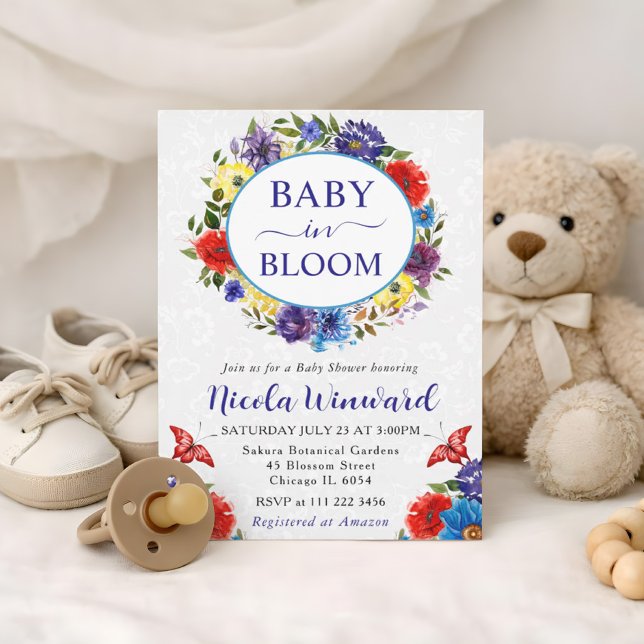 Akvarell Röd och Blå Krans Baby Shower Inbjudningar (Skapare uppladdad)
