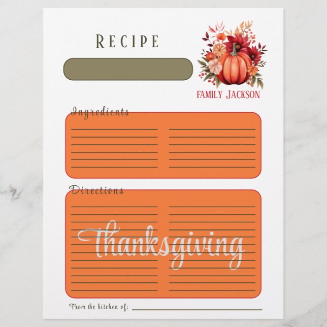 Akvarell Röd Pumpa Thanksgiving pärm-sida (Framsida)