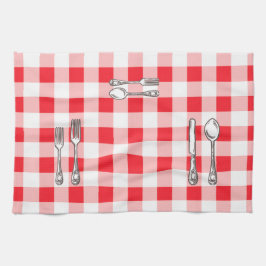Akvarell Röd Randig Kökshandduk