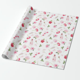 Akvarell Röd Rosa Blommig Presentpapper