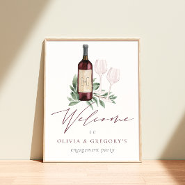 Akvarell Röd Vin Botanisk Evenemang Välkomstskylt Poster