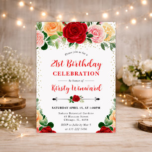 Akvarell Röda och Gula Rosor 21-årsdag Inbjudningar