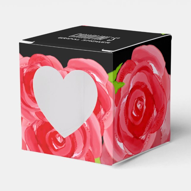 Akvarell Röda Rosor Blommig Fyrkant Presentaskar (Framsidan Sidan)
