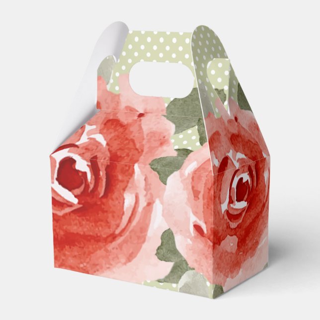Akvarell Röda Rosor Blommig Gavel Presentaskar (Framsidan Sidan)