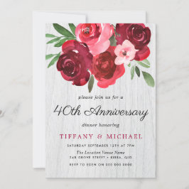 Akvarell Röda Rosor Rustika 40-årsjubileum Inbjudningar