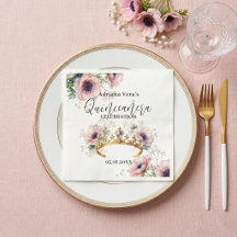 Akvarell Rodnad Anemoner Guld Tiara Quinceañera