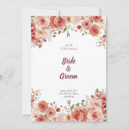Akvarell Rodnad Dammig Ros Pion Blommig Girlangd Inbjudningar