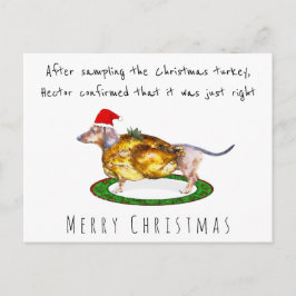 Akvarell rolig Dachshund ätit julskinka Vykort